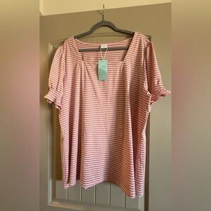 Brand New Cute Striped Pink Square Neck Puff Sleeves Women's Top. Size 3X.